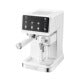 White and dark gray medical or diagnostic device on wheeled cart with digital display screen mounted on top arm